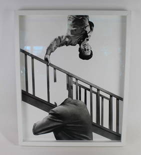 John BALDESSARI: "Stairway, Coat and Person" 2011 - Print: John Baldessari (American, 1931-2020) archival jet print titled "Stairway, Coat and Person," 2011. Limited edition No. 30/120. Produced for CCA Wattis, 2012. Signed "Baldessari" to reverse with label.