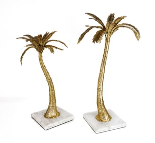 Two Michael Aram Gilt Bronze Palm Candlesticks