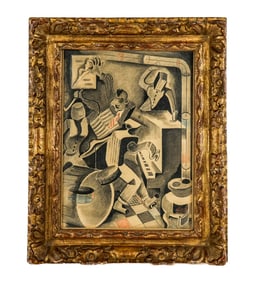 Cubist Charcoal on Paper of a Musical Scene
