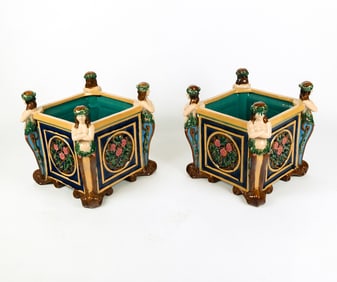 Pair English Majolica Jardinieres