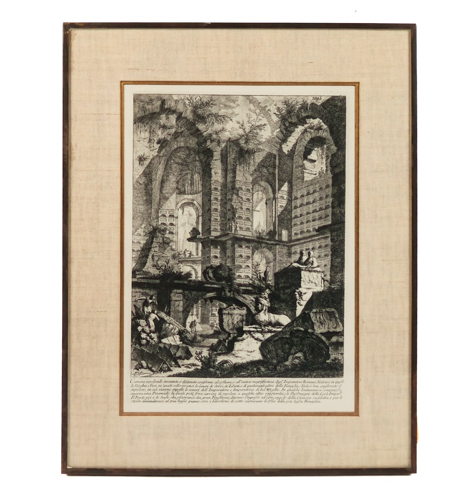PIRANESI "Camera Sepocrale Inventada..." Etching: Giovanni Battista Piranesi "Camera Sepocrale Inventada..." etching depicting a design of a fictional sepulchral chamber made in the ancient Roman manner, with an inscription to lower, with Piranesi's