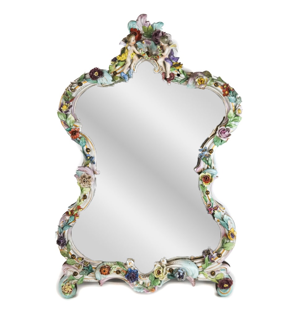 German Porcelain Floral Decorated Mirror (1 of 12)