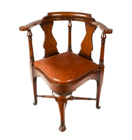Georgian Leather and Mahogany Corner Chair