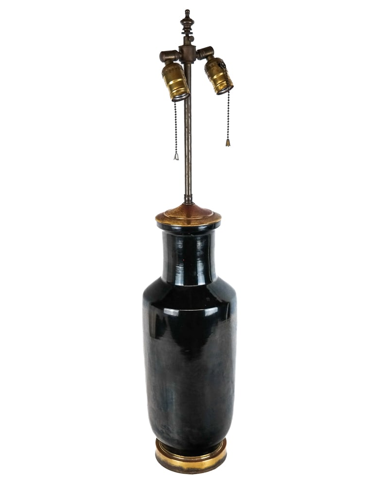 Chinese Black Glazed Vase Mounted as a Lamp (1 of 9)