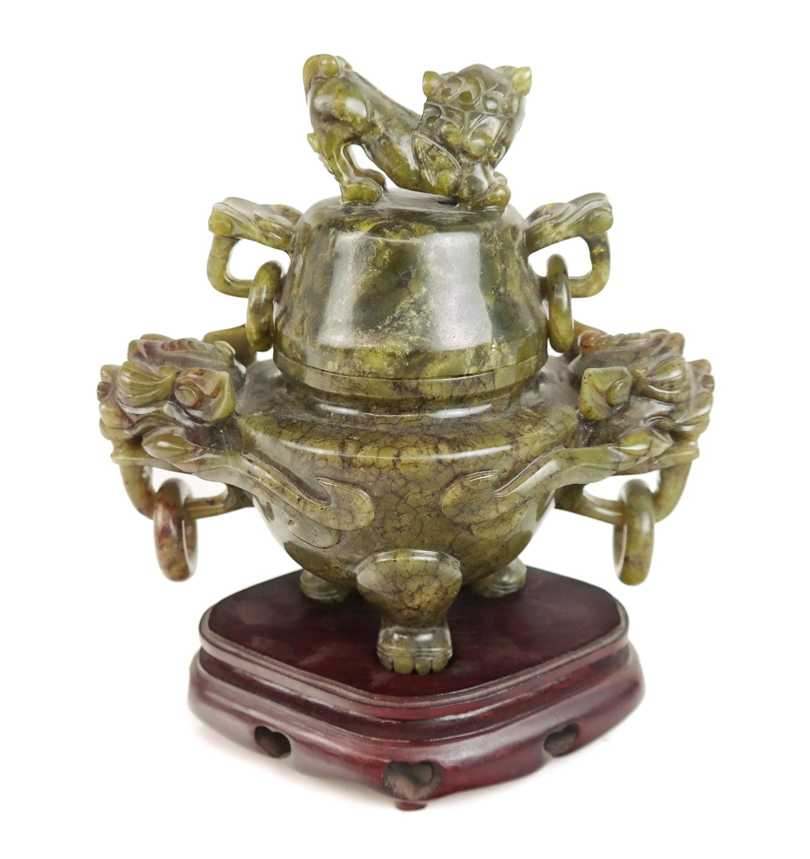 Chinese Carved Spinach Jade Censer (1 of 8)