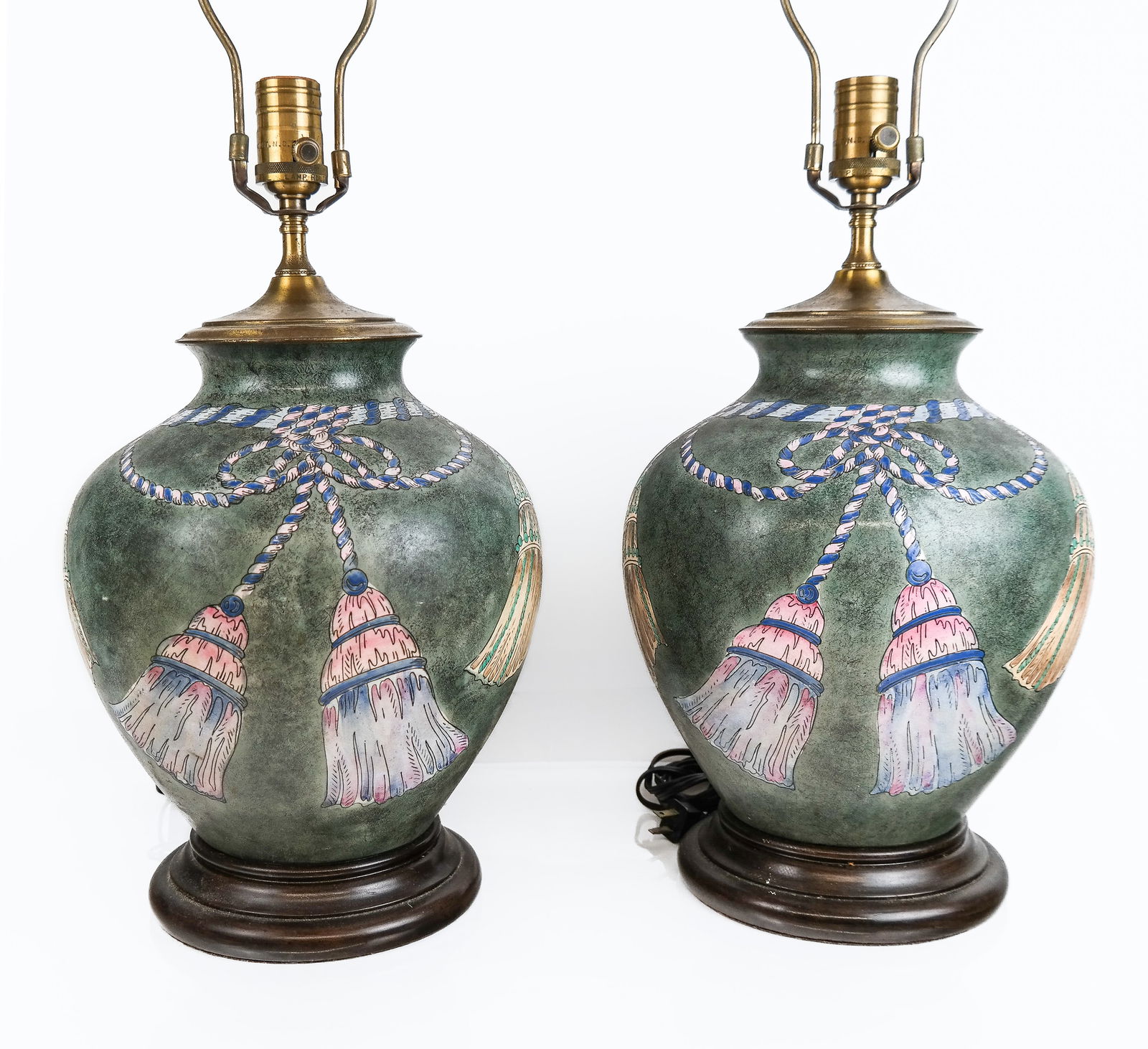 Pair of Polychrome Decorated Ceramic Lamps (1 of 8)