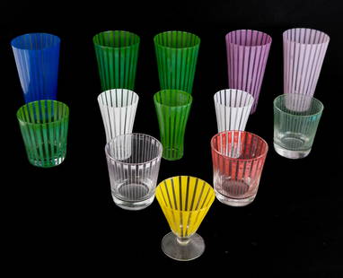 Bengt Orup "Strikt" Glassware, 13: Bengt Orup from Johansford "Strikt" pattern glassware, Sweden, circa 1952-1970, each of concial form with vertical stripes, comprising 5 highball glasses [5.5" H x 3.25" Diameter], 4 old-fashioned gla