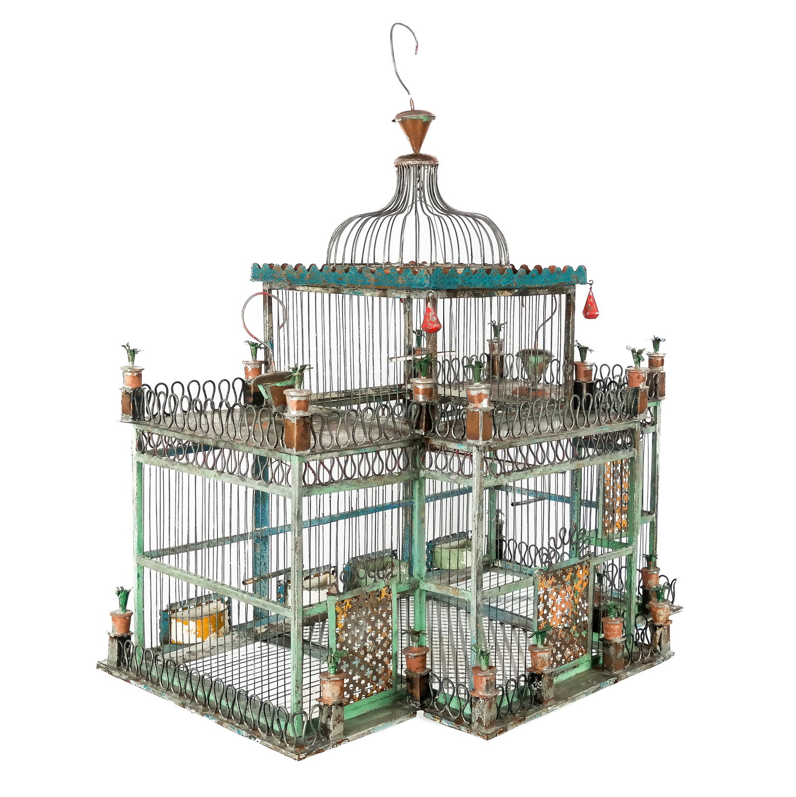 Palace Form Tole Painted Hanging Birdcage (1 of 14)