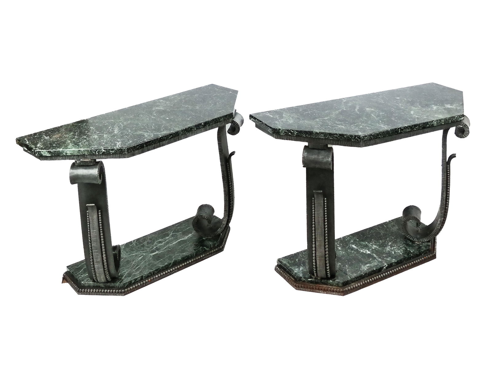 Pair of Art Deco Marble and Steel Console Tables (1 of 20)