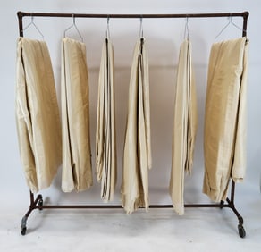 Six Damask Silk Drapery Panels