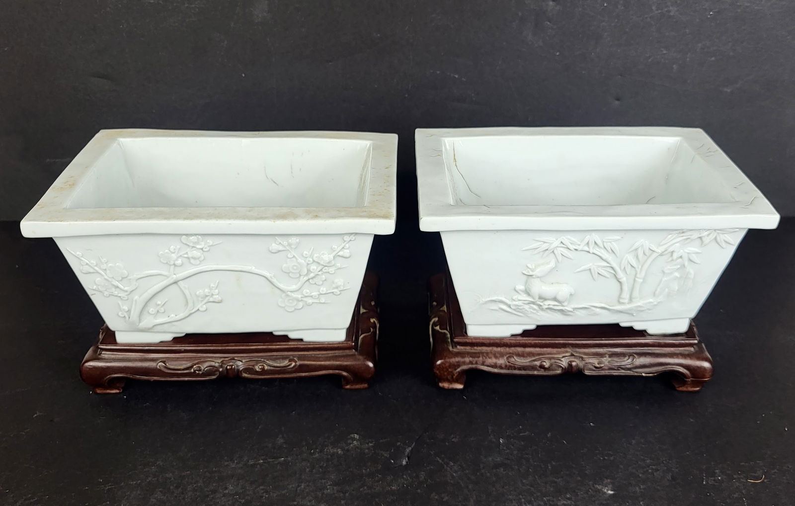 Pair Chinese Blanc de Chine Cache Pots on Stands (1 of 14)