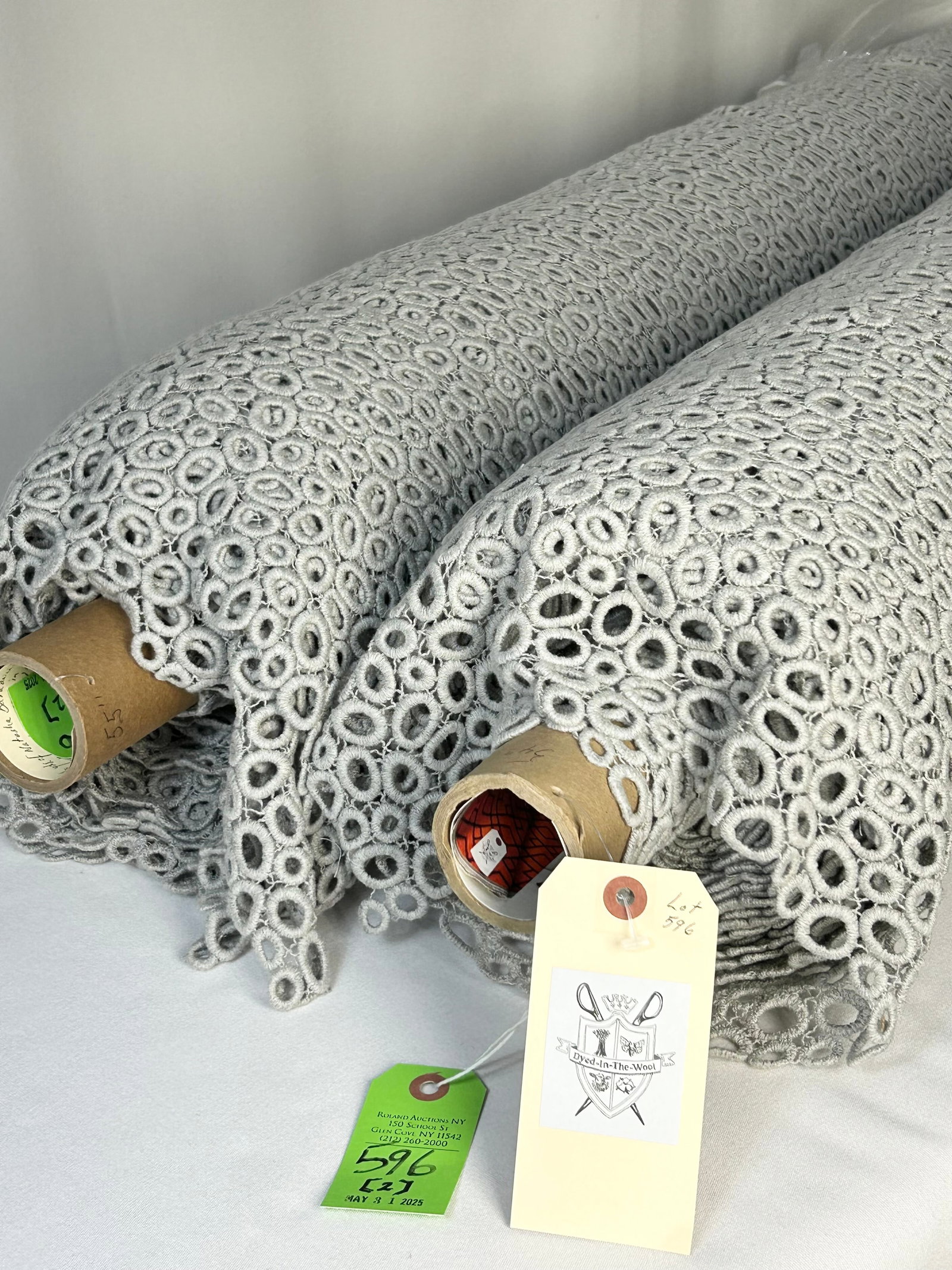 Natasha Baradaran's Cotton Crochet Textiles: 1) 15 yards of Natasha Baradarian's Italian knitted cotton crochet named "Olivia", in colorway "Sesame", 49" width. Inspired by traditional Italian handicraft, the open design invites light to pass th