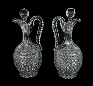 Pair of American Brilliant Period Cut Glass Ewers