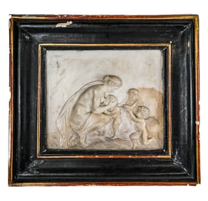 Framed Marble Relief of Suckling Cupids