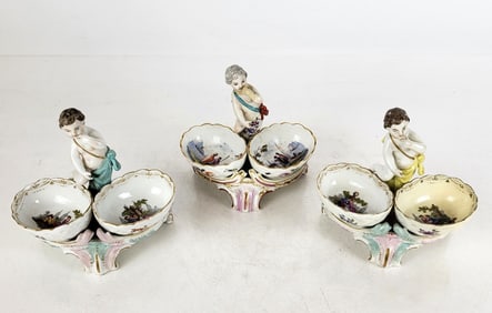 KPM Three Hand-Painted Porcelain Double Salts
