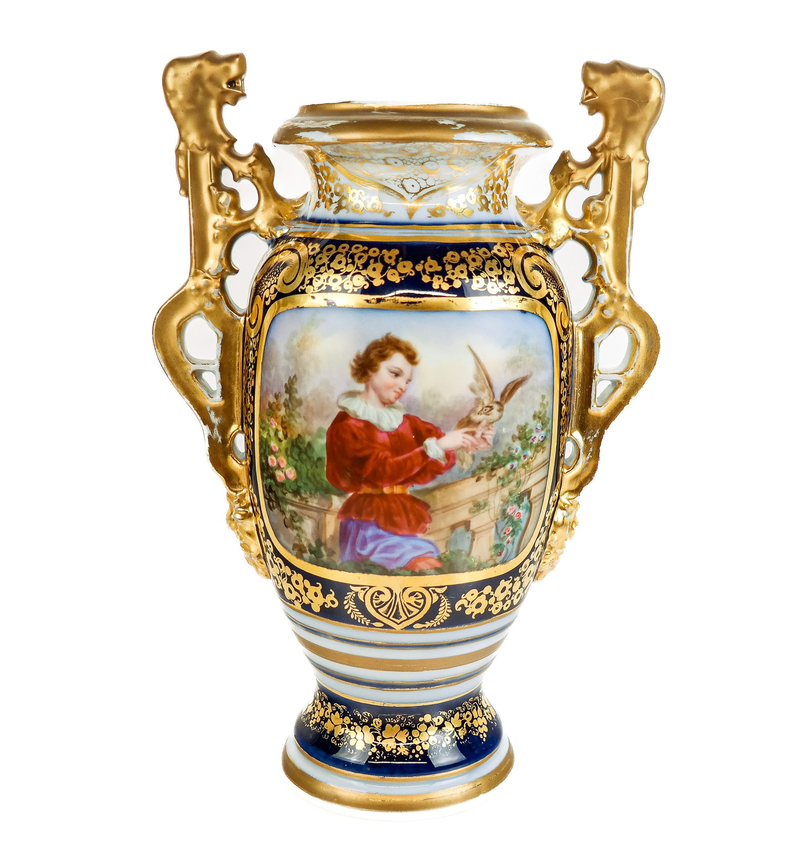 Blue and Gilt Porcelain Two Handled Vase (1 of 9)
