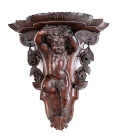 Mahogany Cherub Decorated Corbel Bracket