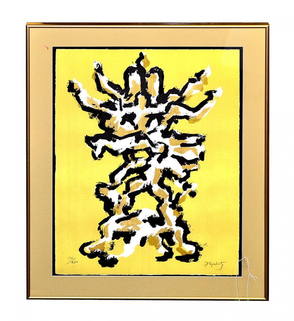 After Jacques Lipchitz, Signed Lithograph: Abstract composition with figural elements comprising a tree. Numbered at bottom left: "176/250" and signed at bottom right: "J. Lipchtz." Good condition. [Image: 25 3/4" x 18 1/4"; Frame: 31 1/2" x 2