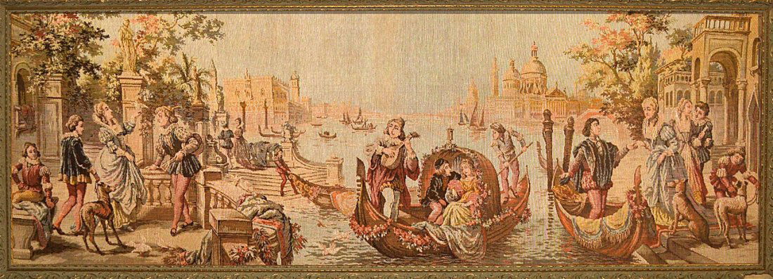 Vintage Tapestry Venetian Renaissance Scene