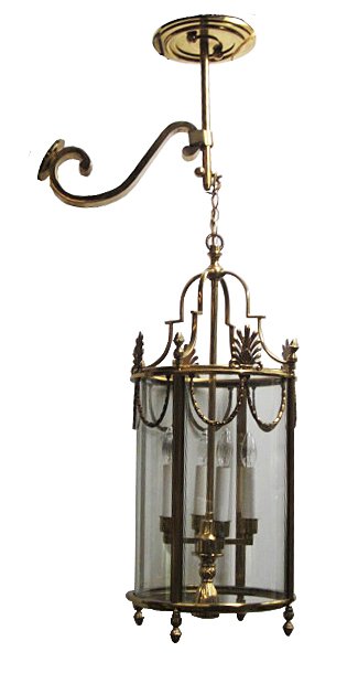 Four Light French Coach Lantern: French gilt bronze four light coach lantern (or as a lantern.) See lot 254, one of a pair,originally removed as a pair of coach lanterns. [Bracket: 12-13" L; Without bracket: 26" x 11"]