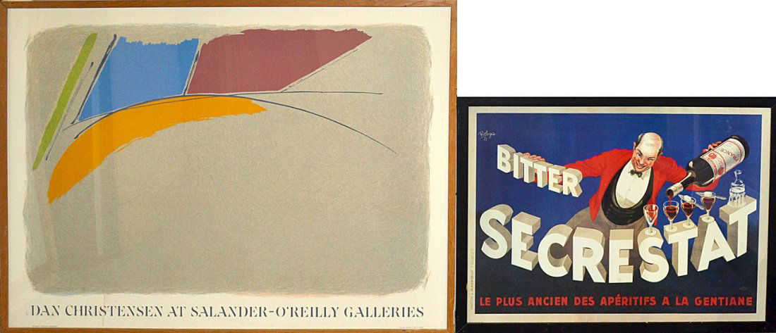 Two Framed Prints, Dan Christensen & Poster: Comprises: 1.) Reproduction poster for "Bitter Secrestat" [Image: 21 1/2" x 29 1/4"] 2.) Dan Christensen 1989 Exhibition poster for Salander-O'Reilly Galleries. In good condition. [Image: 31" x 42"]