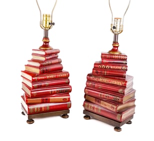 Pair of Faux Book Metal Table Lamps