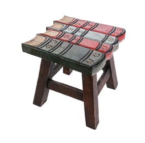 Whimsical Carved and Polychrome Book Stool