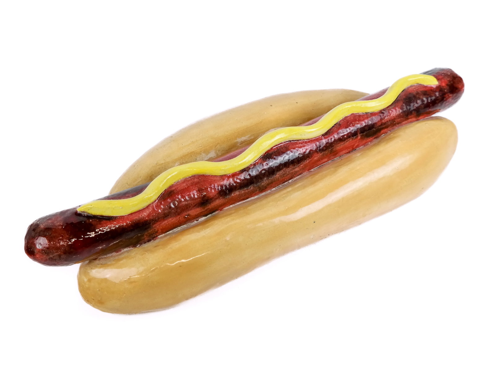 Jodi ISRAEL After Lichtenstein Ceramic Hotdog: Jodi Israel after Lichtenstein ceramic hotdog sculpture, marked to base. [5" H x 22" W x 8" D]. Overall condition is good.