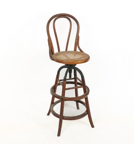 Bentwood and Caned Drafting Stool