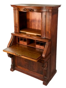 Flame Mahogany Barrel and Drop Front Secretary