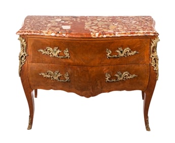 Louis XV Breccia Marble Topped Bombe Commode