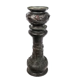 Japanese Meiji Bronze Jardiniere on Stand