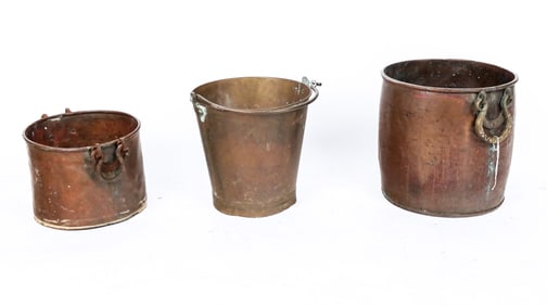 Three Antique American Brass Buckets