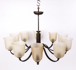 Modern Patinated 10-Light Chandelier