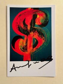 Andy WARHOL Signed Dollar Sign Postcard