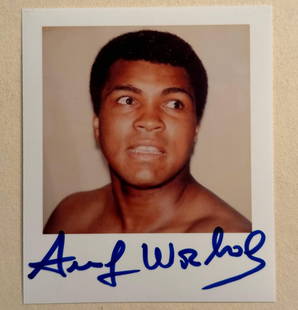 Andy WARHOL Signed Polaroid of Muhammad Ali: Andy Warhol (American 1928-1987) signed Polaroid of Muhammad Ali with the artist's signature in blue to lower. [4.5" H x 3.5" W]. Condition is good.