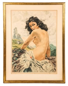 French Lithograph Of Female Semi-Nude