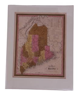 Antique Hand-Colored Map Of Maine
