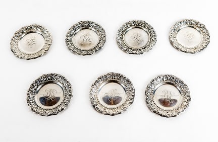 Whiting 7 Sterling Silver Repousse Butter Pats