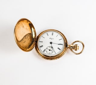 Elgin 14K Gold and Enamel Lapel Watch
