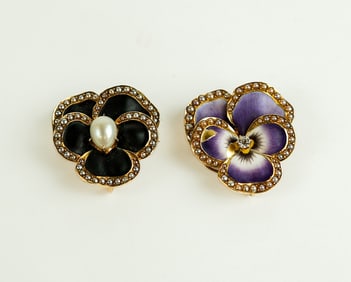 Krementz & Co. Two 14K Gold and Enamel Brooches