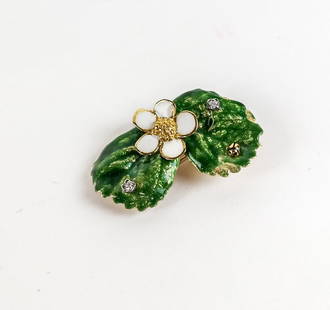 18K Gold, Enamel and Diamond Pendant Brooch
