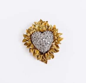 18K Gold and Diamond Heart Pendant/Brooch