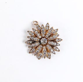 18K Gold and Diamond Flower Pendant Brooch