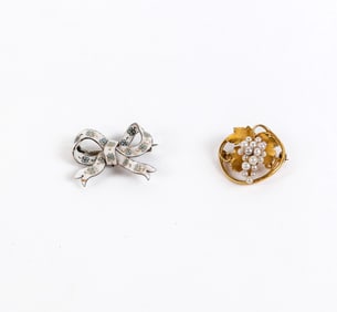 Two 14K Gold Brooches