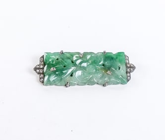 Art Deco Jade and Diamond Brooch