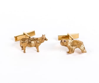 Pair 14K Gold and Ruby Cufflinks