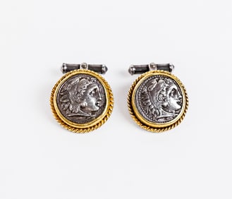 Parrish Wagner Pair Silver, Gold and Coin Cufflink
