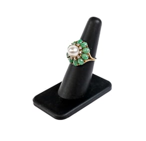 Jade, Cultured Pearl and Diamond Ring