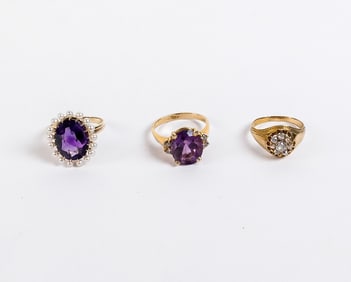 Three 14K Gold and Gem Set Rings
